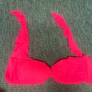 Victorias Secret Neon Pink Ruffle Wrap Bandeau Swim Top